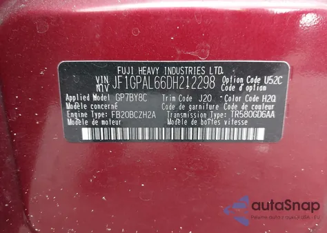 2013 Subaru Impreza 2.0I Sport Premium from USA, damaged, VIN JF1GPAL66DH212298